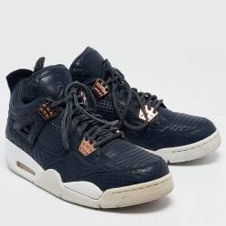 Pre Owned Air Jordans Navy Blue Leather Jordan 4 Retro Obsidian Sneakers Size 44