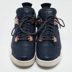 Pre Owned Air Jordans Navy Blue Leather Jordan 4 Retro Obsidian Sneakers Size 44