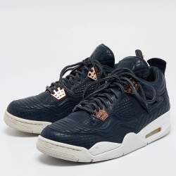 Pre Owned Air Jordans Navy Blue Leather Jordan 4 Retro Obsidian Sneakers Size 44