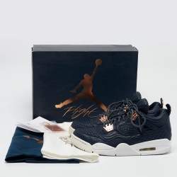 Pre Owned Air Jordans Navy Blue Leather Jordan 4 Retro Obsidian Sneakers Size 44