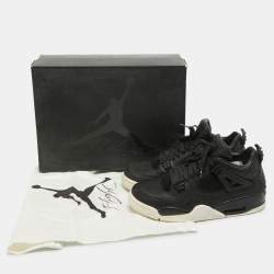 Pre Owned Air Jordans Black Leather and Pony Hair Jordan 4 Retro Sneakers Size 43