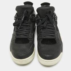 Pre Owned Air Jordans Black Leather and Pony Hair Jordan 4 Retro Sneakers Size 43