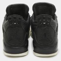 Pre Owned Air Jordans Black Leather and Pony Hair Jordan 4 Retro Sneakers Size 43