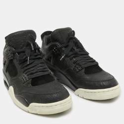 Pre Owned Air Jordans Black Leather and Pony Hair Jordan 4 Retro Sneakers Size 43