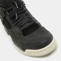 Pre Owned Air Jordans Black Leather and Pony Hair Jordan 4 Retro Sneakers Size 43