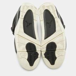 Pre Owned Air Jordans Black Leather and Pony Hair Jordan 4 Retro Sneakers Size 43