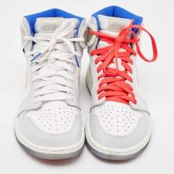 Air Jordans White Leather Jordan 1 Retro High Zoom White Racer Blue Sneakers Size 41