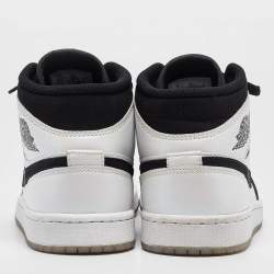 Pre Owned Air Jordans White/Black Leather Jordan 1 Mid Diamond Shorts Sneakers Size 40