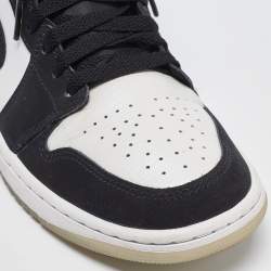 Pre Owned Air Jordans White/Black Leather Jordan 1 Mid Diamond Shorts Sneakers Size 40