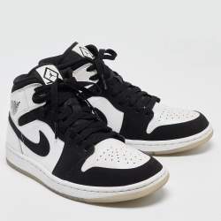 Pre Owned Air Jordans White/Black Leather Jordan 1 Mid Diamond Shorts Sneakers Size 40