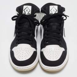 Pre Owned Air Jordans White/Black Leather Jordan 1 Mid Diamond Shorts Sneakers Size 40