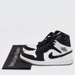 Pre Owned Air Jordans White/Black Leather Jordan 1 Mid Diamond Shorts Sneakers Size 40