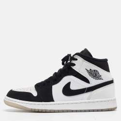 Pre Owned Air Jordans White/Black Leather Jordan 1 Mid Diamond Shorts Sneakers Size 40