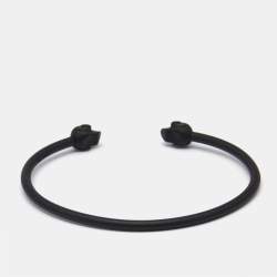 Alexander McQueen Twin Skull Motif Black Tone Open Cuff Bracelet