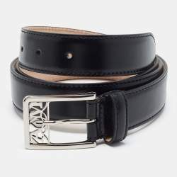 مملوكة مسبقًا Alexander McQueen Seal 100 CM Buckle Belt Black Leather