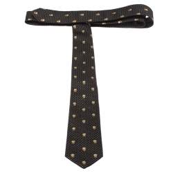 Pre Owned Alexander McQueen Black and Gold Lurex Jacquard Skull Skinny Silk Tie