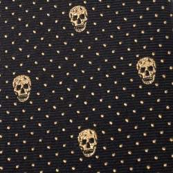 Pre Owned Alexander McQueen Black and Gold Lurex Jacquard Skull Skinny Silk Tie