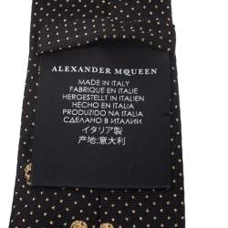 Pre Owned Alexander McQueen Black and Gold Lurex Jacquard Skull Skinny Silk Tie