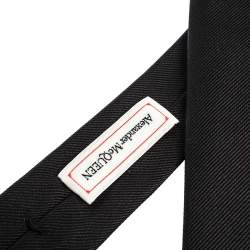 Pre Owned Alexander McQueen Black Logo Embroidered Silk Tie