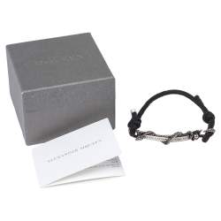 Pre Owned Alexander McQueen Skull Snake Bar Antique Silver Tone Adjustable Cord Bracelet