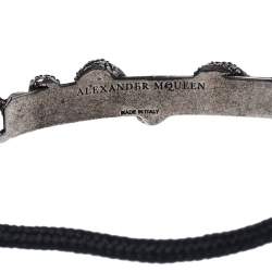Pre Owned Alexander McQueen Skull Snake Bar Antique Silver Tone Adjustable Cord Bracelet
