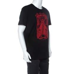 Pre Owned Alexander McQueen Black Cotton Moth Embroidered T-Shirt XXL