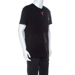 Pre Owned Alexander McQueen Black Cotton Butterfly Skull Embroidered T-Shirt M 