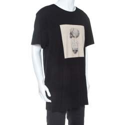 Pre Owned Alexander McQueen Black Double Skull Graphic Jersey T-Shirt XL