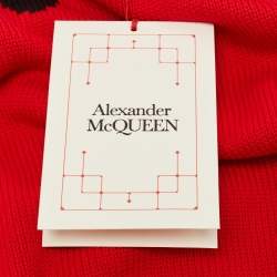 Pre Owned Alexander McQueen Red Logo Patterned Cotton Knit Crew Neck Sweater M