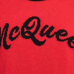 Pre Owned Alexander McQueen Red Logo Patterned Cotton Knit Crew Neck Sweater M