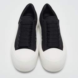Alexander McQueen Black Canvas and Suede Plimsoll Lace Up Sneakers Size 43