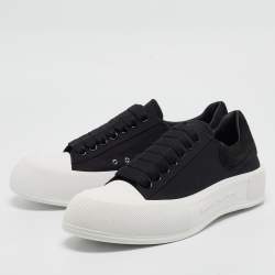 Alexander McQueen Black Canvas and Suede Plimsoll Lace Up Sneakers Size 43