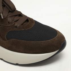 Alexander McQueen Moss Green/Brown Mesh and Leather Oversized Runner Sneakers Size 45