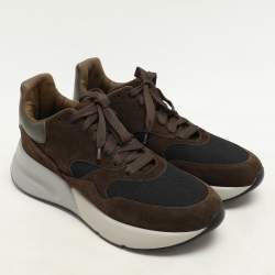 Alexander McQueen Moss Green/Brown Mesh and Leather Oversized Runner Sneakers Size 45