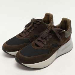 Alexander McQueen Moss Green/Brown Mesh and Leather Oversized Runner Sneakers Size 45