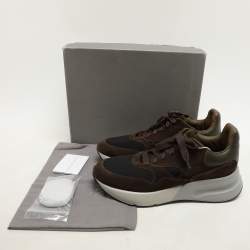 Alexander McQueen Moss Green/Brown Mesh and Leather Oversized Runner Sneakers Size 45