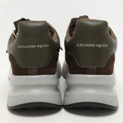 Alexander McQueen Moss Green/Brown Mesh and Leather Oversized Runner Sneakers Size 45