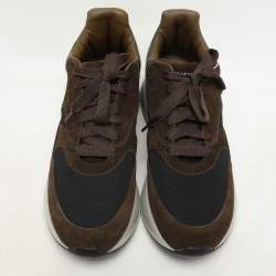 Alexander McQueen Moss Green/Brown Mesh and Leather Oversized Runner Sneakers Size 45