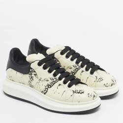Pre Owned Alexander McQueen Cream/Black Leather and Suede Oversized  Sneakers Size 43
