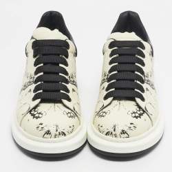 Pre Owned Alexander McQueen Cream/Black Leather and Suede Oversized  Sneakers Size 43