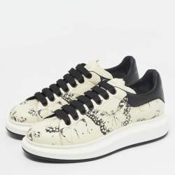 Pre Owned Alexander McQueen Cream/Black Leather and Suede Oversized  Sneakers Size 43