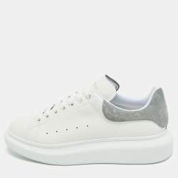 Pre Owned Alexander McQueen Larry Size 45 White/Grey Leather and Suede Low Top Sneakers