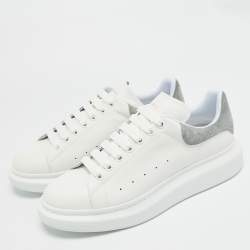 Pre Owned Alexander McQueen Larry Size 45 White/Grey Leather and Suede Low Top Sneakers