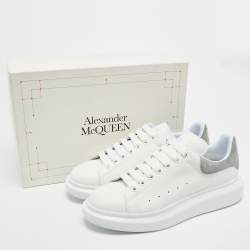 Pre Owned Alexander McQueen Larry Size 45 White/Grey Leather and Suede Low Top Sneakers