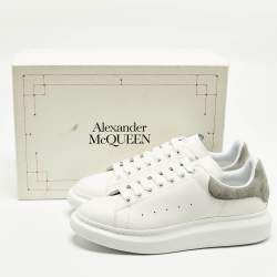 Pre Owned Alexander McQueen Larry Size 45 White/Grey Leather and Suede Low Top Sneakers