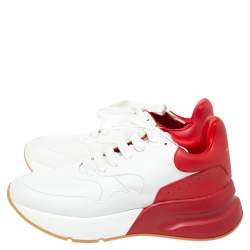 Pre Owned Alexander McQueen Red/White Leather Larry Oversized Low Top Sneakers Size 42