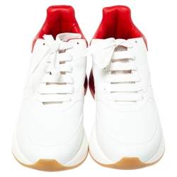 Pre Owned Alexander McQueen Red/White Leather Larry Oversized Low Top Sneakers Size 42