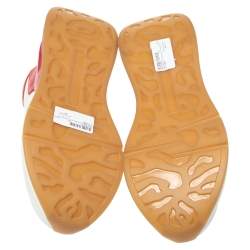 Pre Owned Alexander McQueen Red/White Leather Larry Oversized Low Top Sneakers Size 42