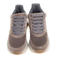 Alexander McQueen Beige/Grey Suede Leather And Mesh Runner Raised Sole Low Top Sneakers Size 42