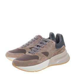 Alexander McQueen Beige/Grey Suede Leather And Mesh Runner Raised Sole Low Top Sneakers Size 42